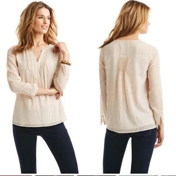 NWOT VINEYARD VINES Silk Blend Ivory Dot Pintuck Pullover Long Sleeve Top - Picture 1 of 9